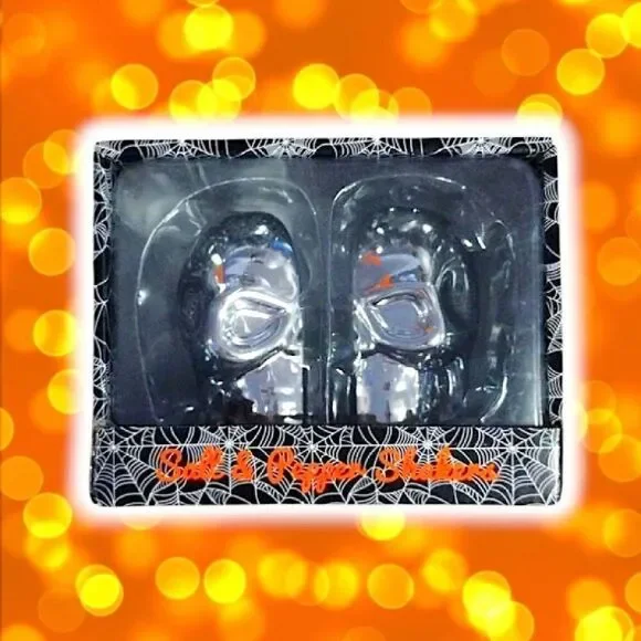 Halloween Mirrored Skull Salt and Pepper Shakers Set NWT - Picture 9 of 12